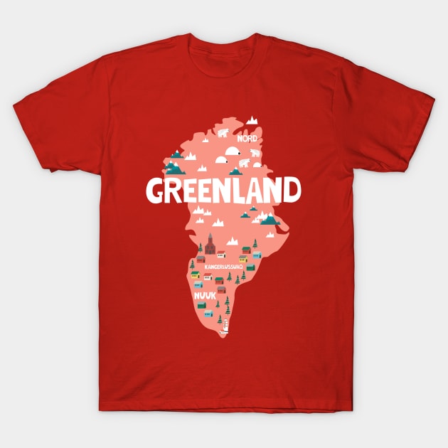 Greenland illustrated map T-Shirt by JunkyDotCom